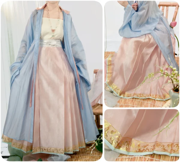 China Hanfu 89 Extremely Narrow-bottom Woven Gold Yarn Horse Face Skirt Custom Waist Micro-ladder Pleat Custom Women's Wear