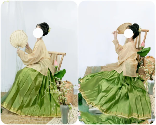 China Hanfu 89 Extremely Narrow-bottom Woven Gold Yarn Horse Face Skirt Custom Waist Micro-ladder Pleat Custom Women's Wear