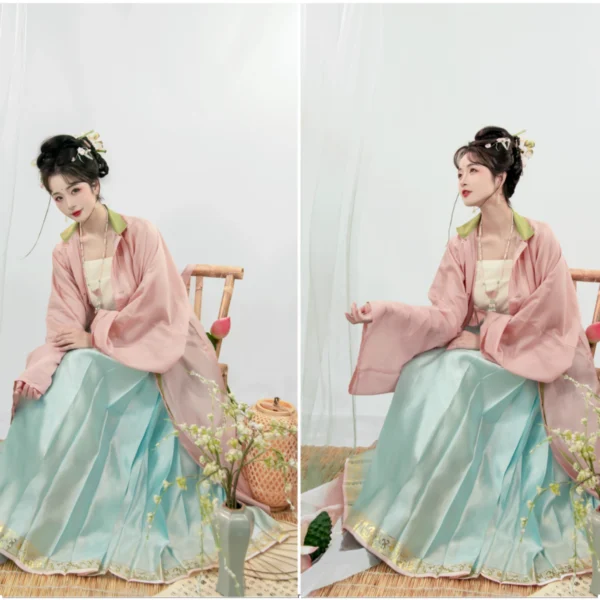 China Hanfu 89 Extremely Narrow-bottom Woven Gold Yarn Horse Face Skirt Custom Waist Micro-ladder Pleat Custom Women's Wear