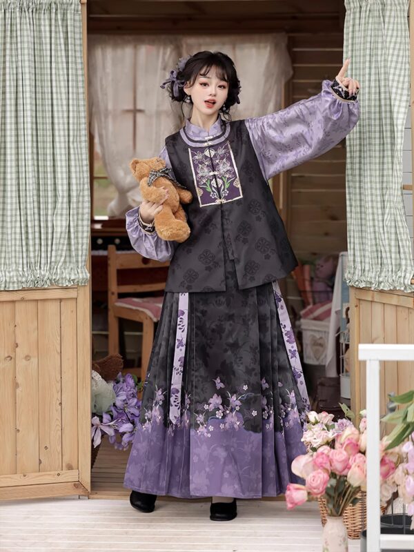China Hanfu Ming-made Hanfu women stand-up collar and double-breasted pipa sleeve horse-faced skirt daily spring and autumn suit women's clothing
